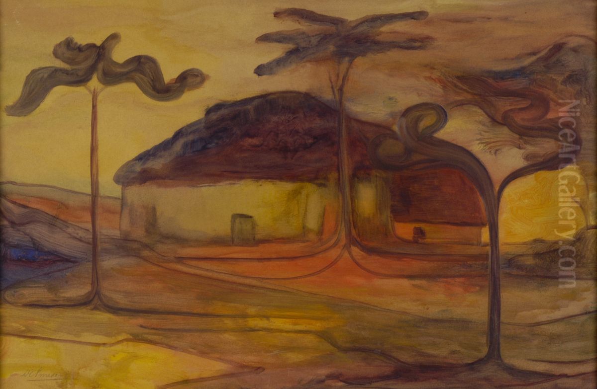 Hut met bomen Oil Painting by Karel Albert Schmidt