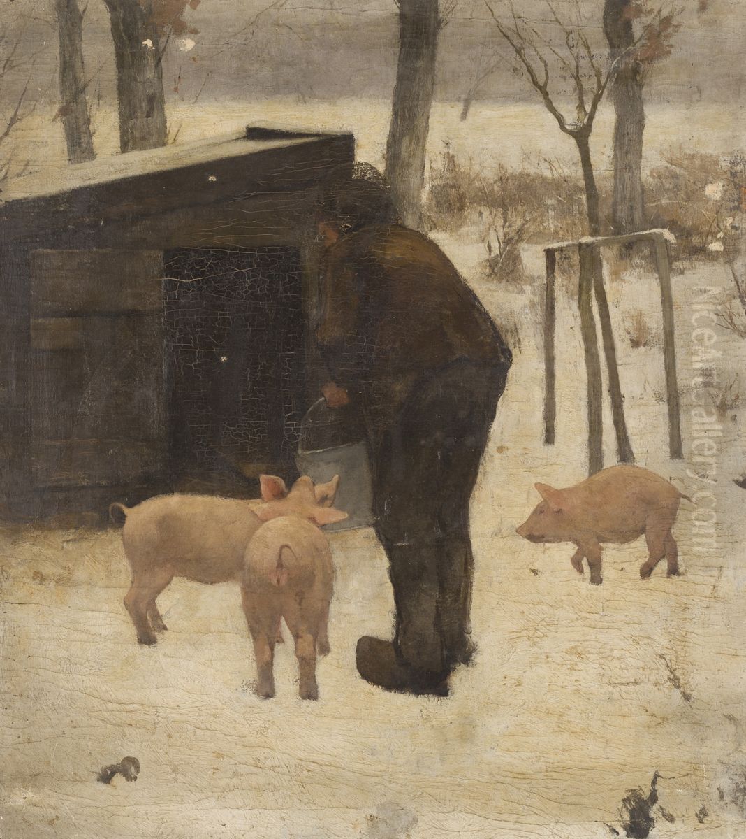 Boer bij het varkenskot Oil Painting by Willem Witsen