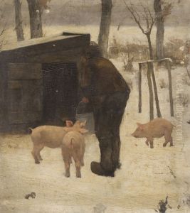 Boer bij het varkenskot