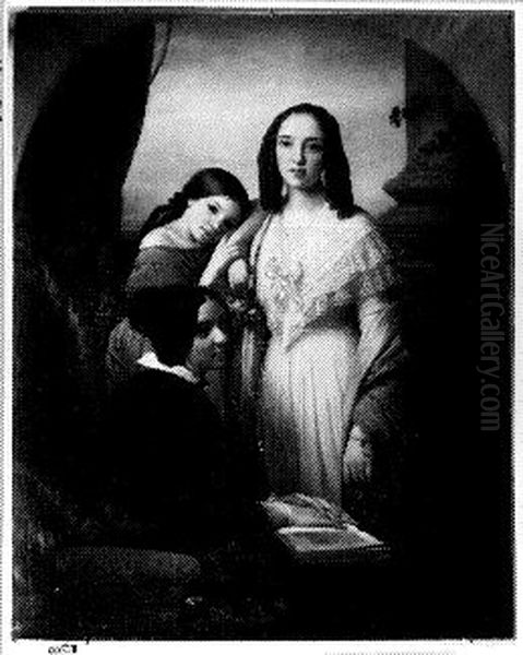 Groepsportret van de zusters van de schilder Oil Painting by Cornelis Kruseman