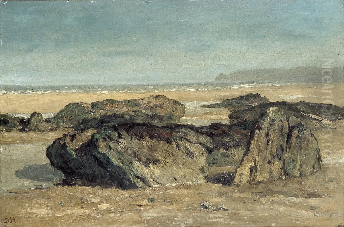 Rotsblokken op het strand Oil Painting by Johannes-Hubertus-Leonardus de Haas