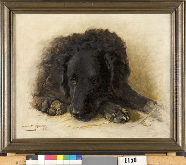 A Black Dog Oil Painting by Henriette Ronner-Knip