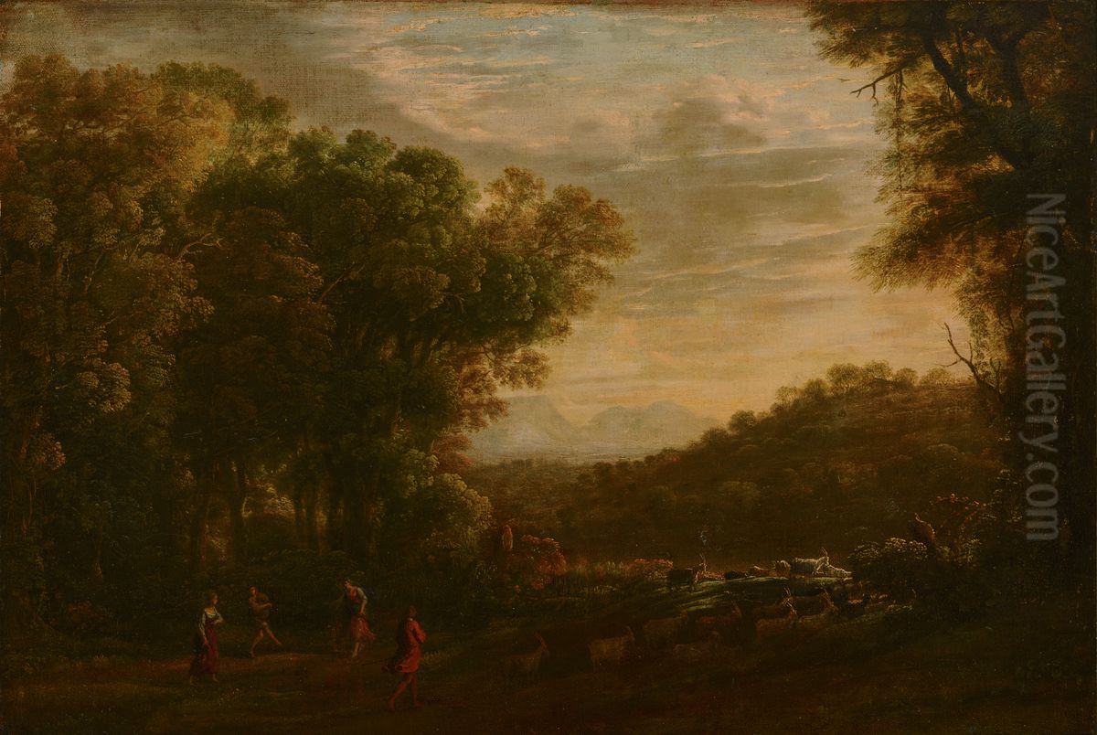 Wooded Landscape with Shepherds Oil Painting by Herman Van Swanevelt
