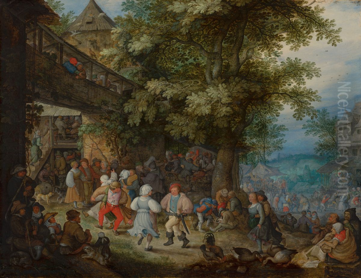 Peasants Dancing outside a Bohemian Inn Oil Painting by Roelant Savery