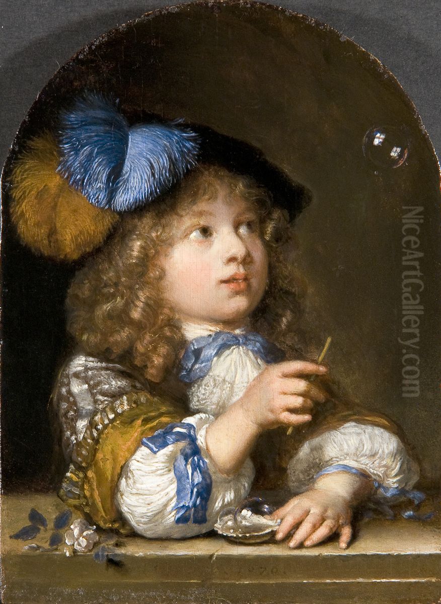 Bellenblazende jongen Oil Painting by Caspar Netscher