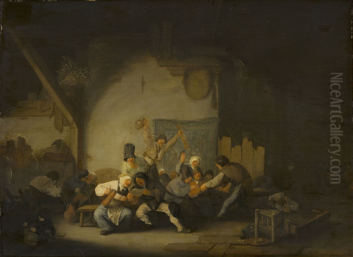 Peasants Making Merry Oil Painting by Adriaen van Ostade