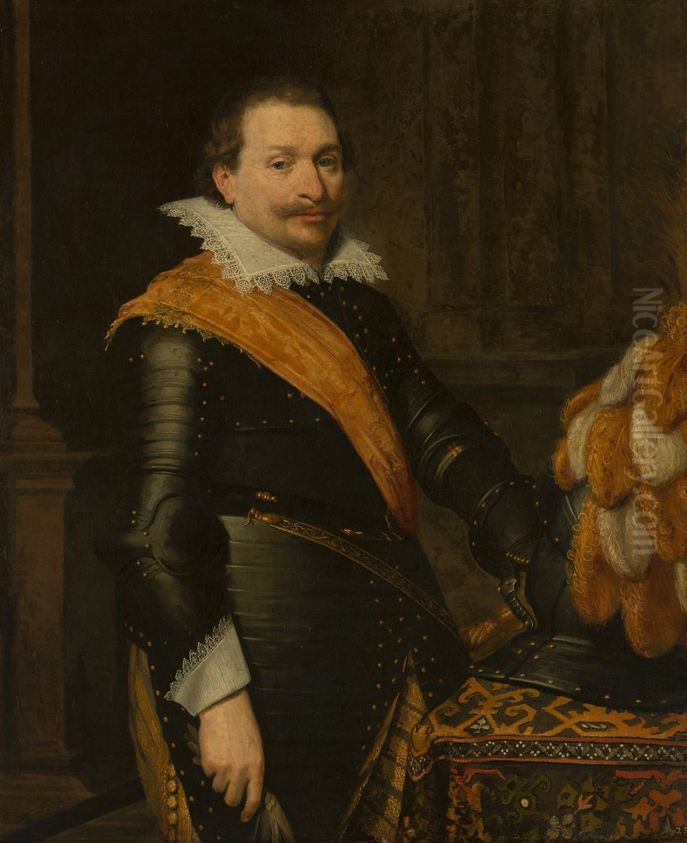 Portrait of an Officer Oil Painting by Jan van Ravesteynand workshop