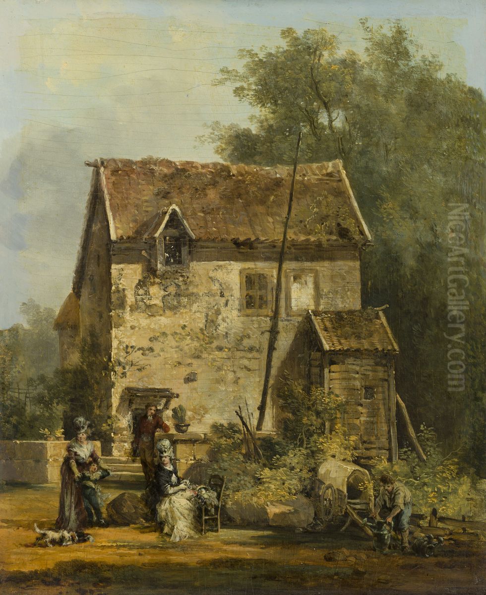 Elegant Company in a Garden Oil Painting by Louis-Gabriel Moreau