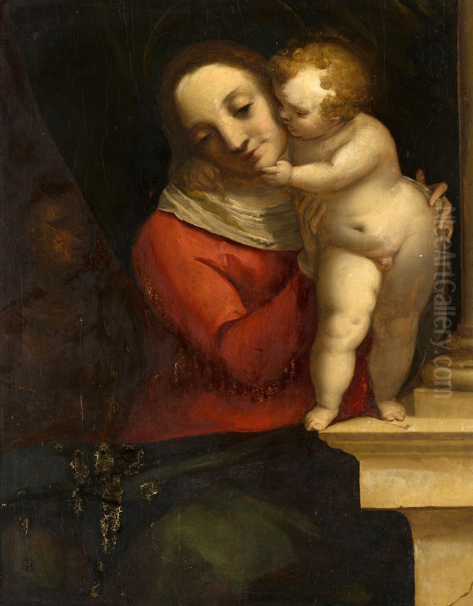 Madonna and Child, with John the Baptist Oil Painting by Luca Cambiaso