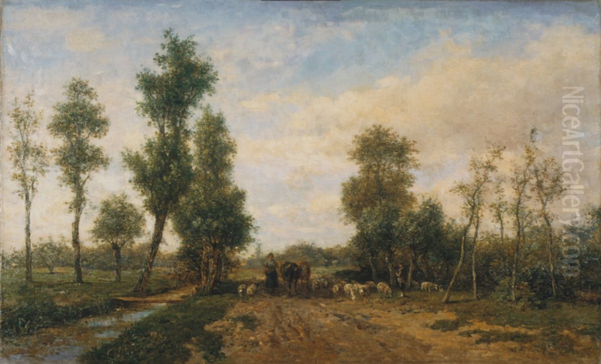 Landscape with Sandy Road Oil Painting by Simon Van Den Berg