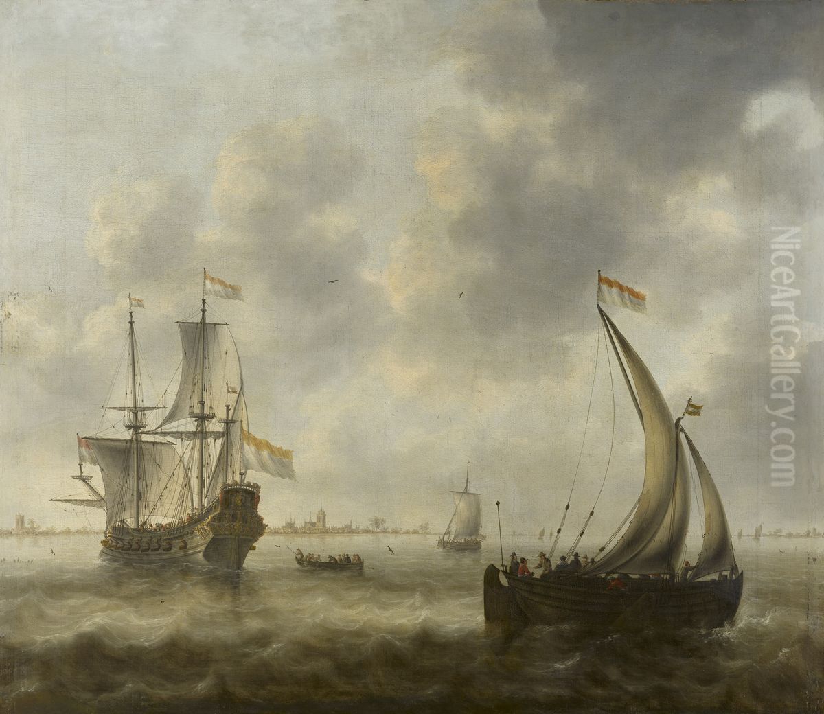View of Ships on a River Oil Painting by Jacob Adriaensz Bellevois
