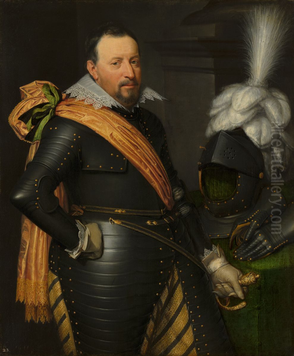 Portrait of an Officer, possibly Adolf van Meetkerken (d. 1625) Oil Painting by Jan Van Ravesteyn