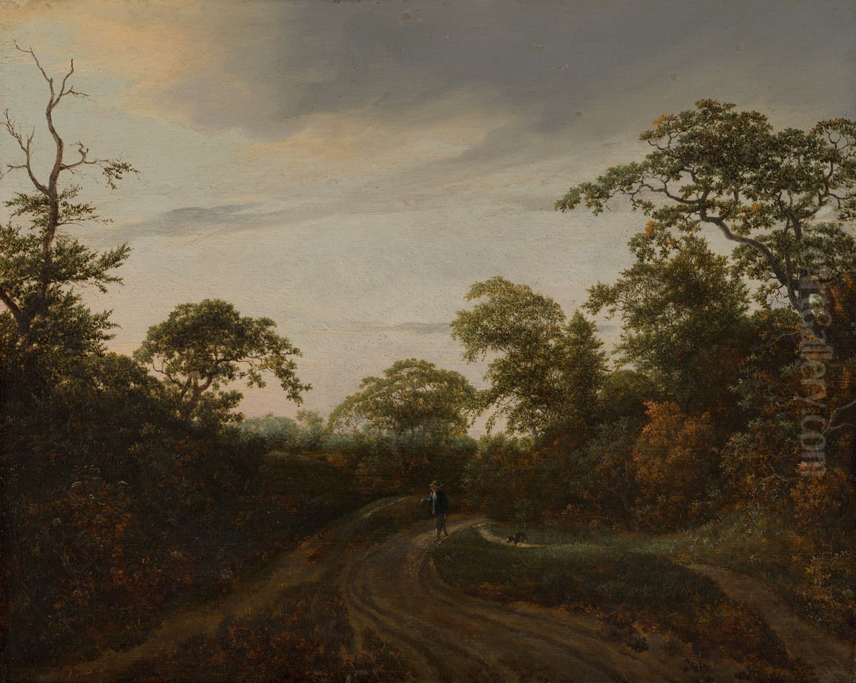 Road through a Wooded Landscape at Twilight Oil Painting by Jacob Van Ruisdael