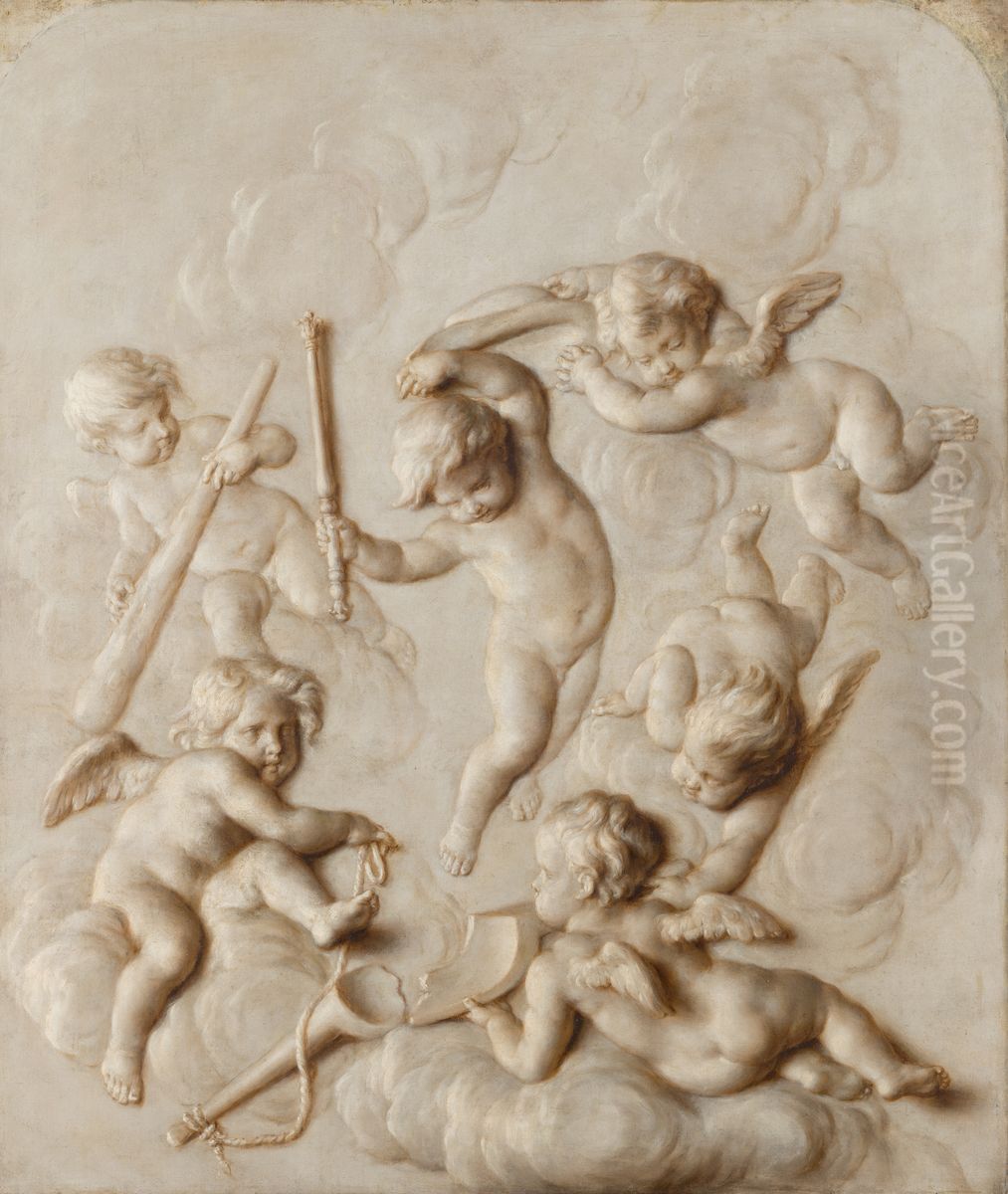 Playing Putti Oil Painting by Marten Jozef Geeraerts