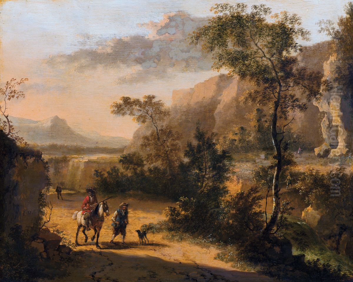 Italian Landscape Oil Painting by Jan Hackaert