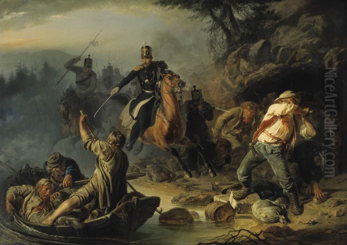 <<Stycka s finlandskimi kontrabandistami>> Oil Painting by Vasily Khudiakov