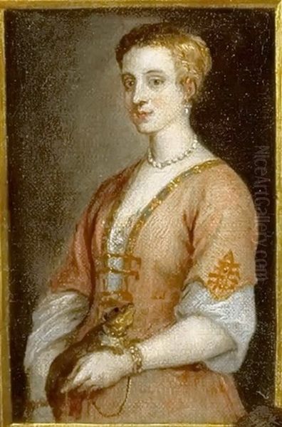Portrait of a young lady holding an ermine Oil Painting by David Teniers the Younger