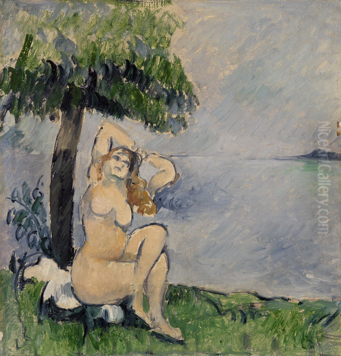Bather at the Seashore (Baigneuse au bord de la mer) Oil Painting by Paul Cezanne