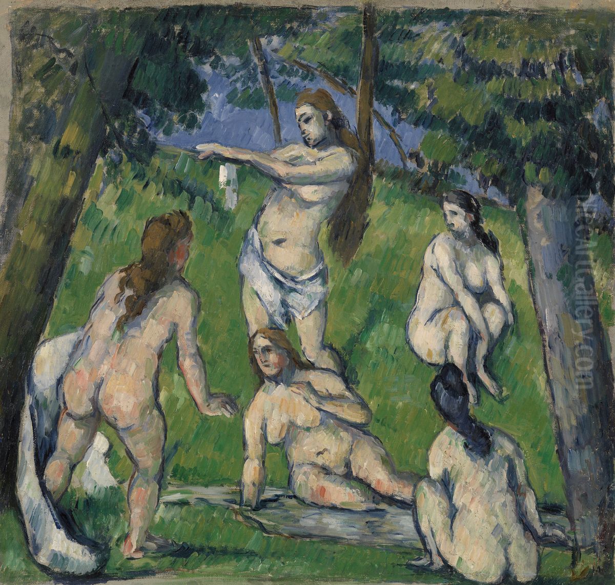 Five Bathers (Cinq baigneuses) Oil Painting by Paul Cezanne