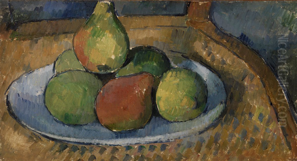 Plate of Fruit on a Chair (Assiette de fruits sur une chaise) Oil Painting by Paul Cezanne