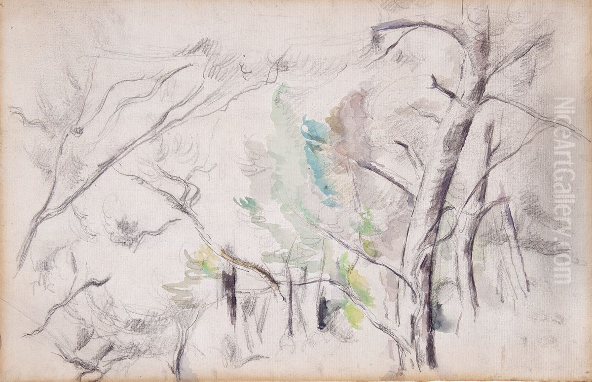 Trees (Arbres) Oil Painting by Paul Cezanne