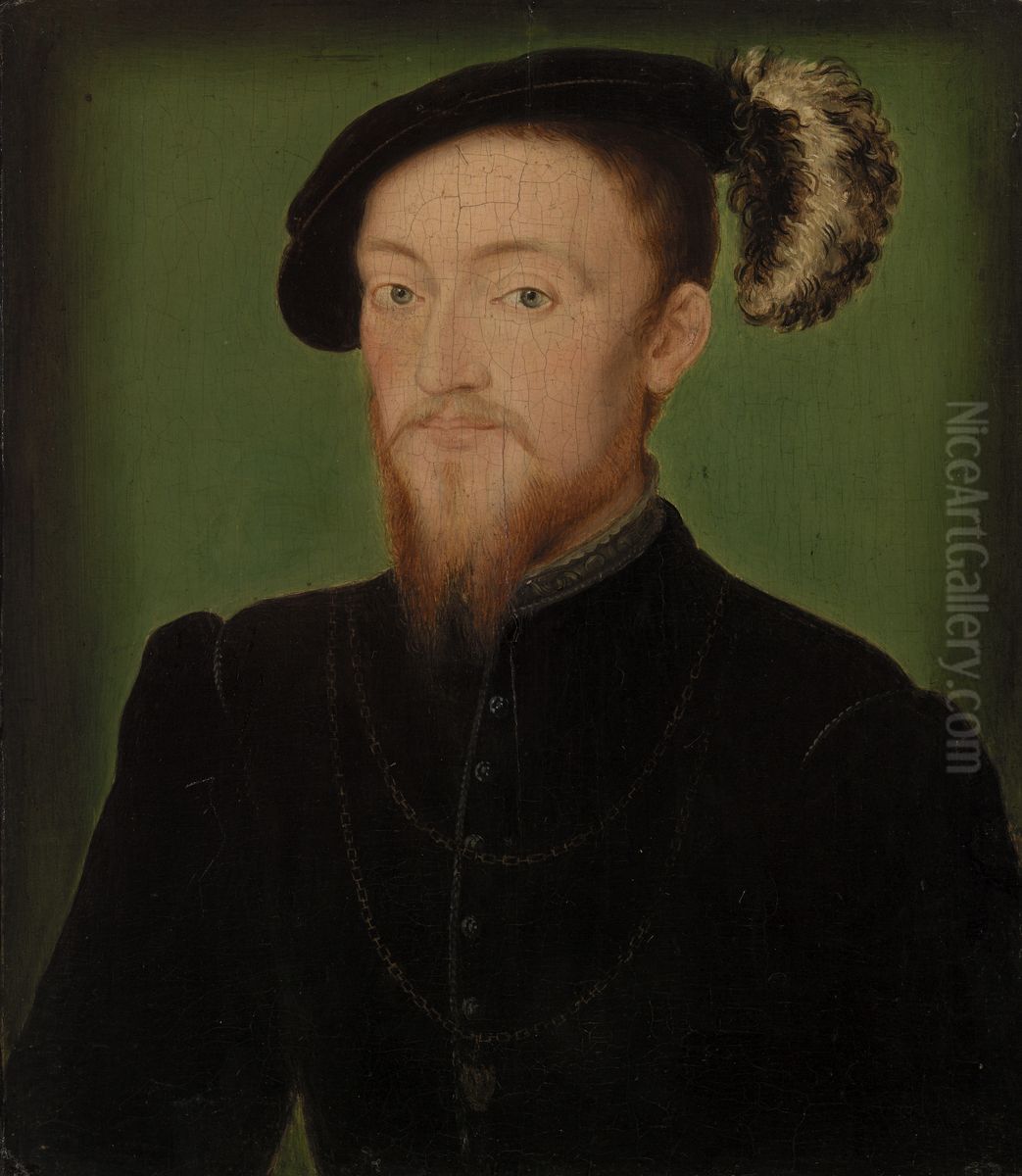 Man with a Feather in Hat Oil Painting by Corneille De Lyon