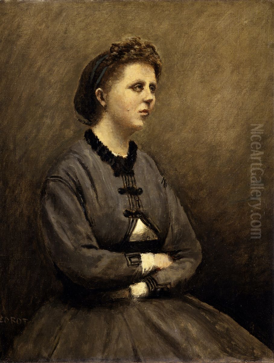 Mme de Larochenoire, Wife of the Painter (Mme de Larochenoire, femme du peintre) Oil Painting by Jean-Baptiste Camille Corot