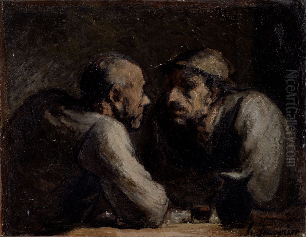 Two Drinkers (Les Deux buveurs) Oil Painting by Honore Daumier