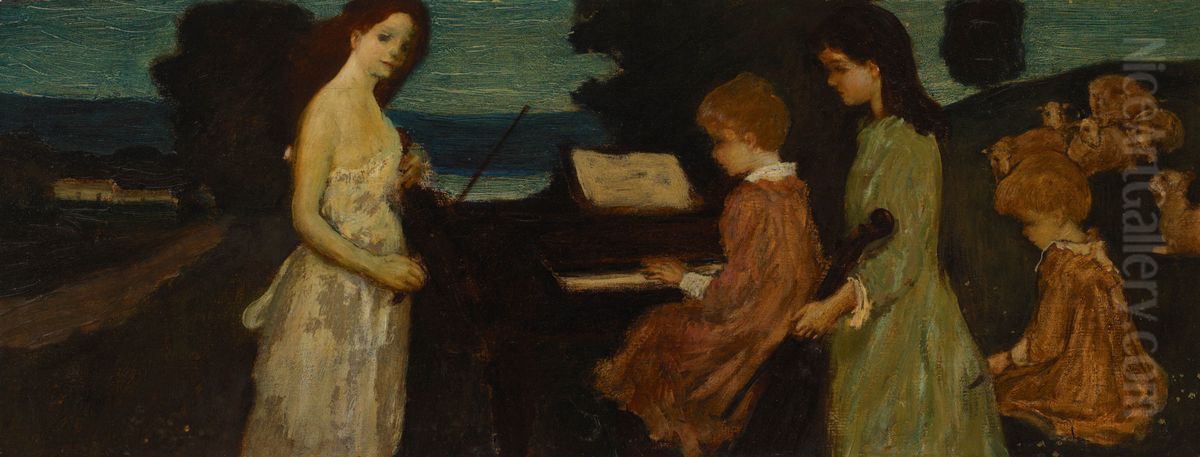 Music in the Fields Oil Painting by Arthur Bowen Davies