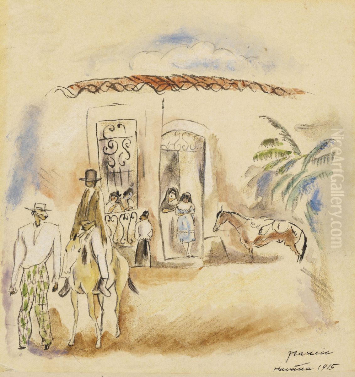 Figure Group, Man with Green Plaid Trousers Oil Painting by Jules Pascin