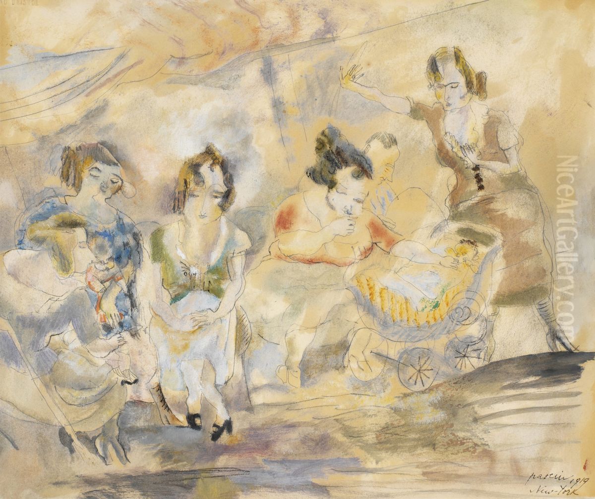 Woman with Baby Carriage Oil Painting by Jules Pascin