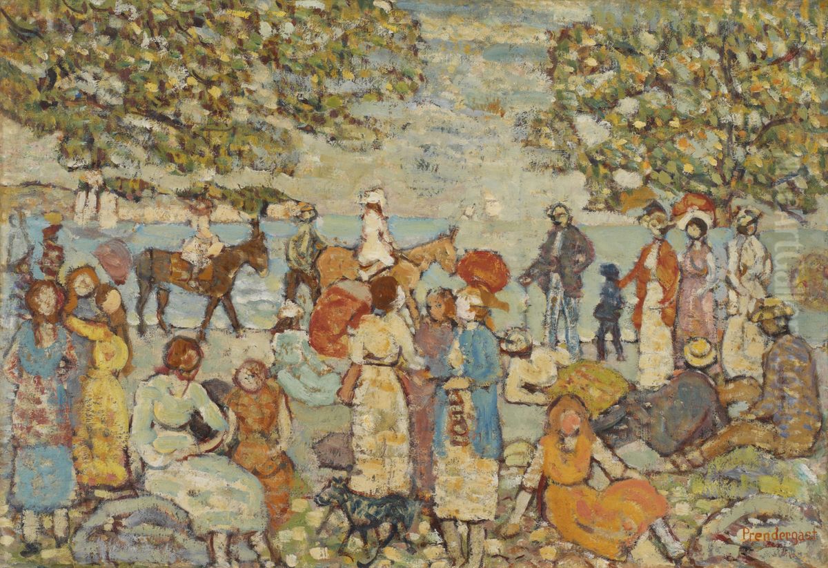 Beach Scene with Donkeys (or Mules) Oil Painting by Maurice Prendergast Beach Scene with Donkeys (or Mules) Oil Painting by Maurice Prendergast