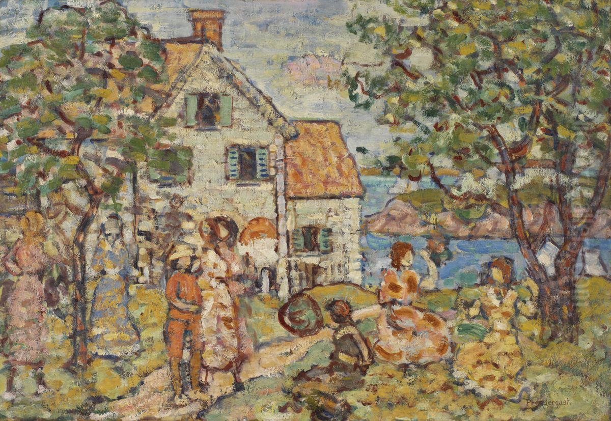 Beach and Two Houses Oil Painting by Maurice Prendergast