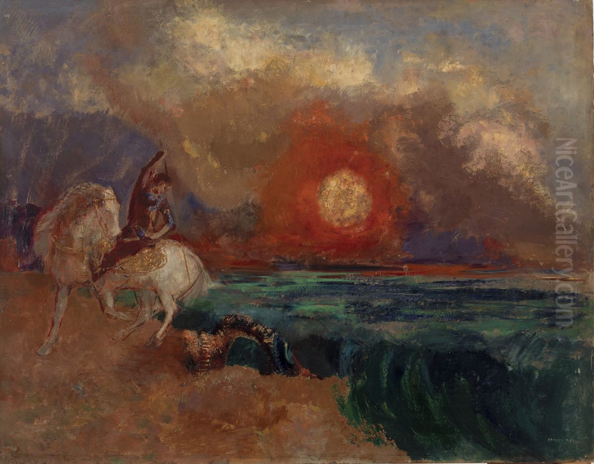 Saint George and the Dragon (Saint Georges et le dragon) Oil Painting by Odilon Redon