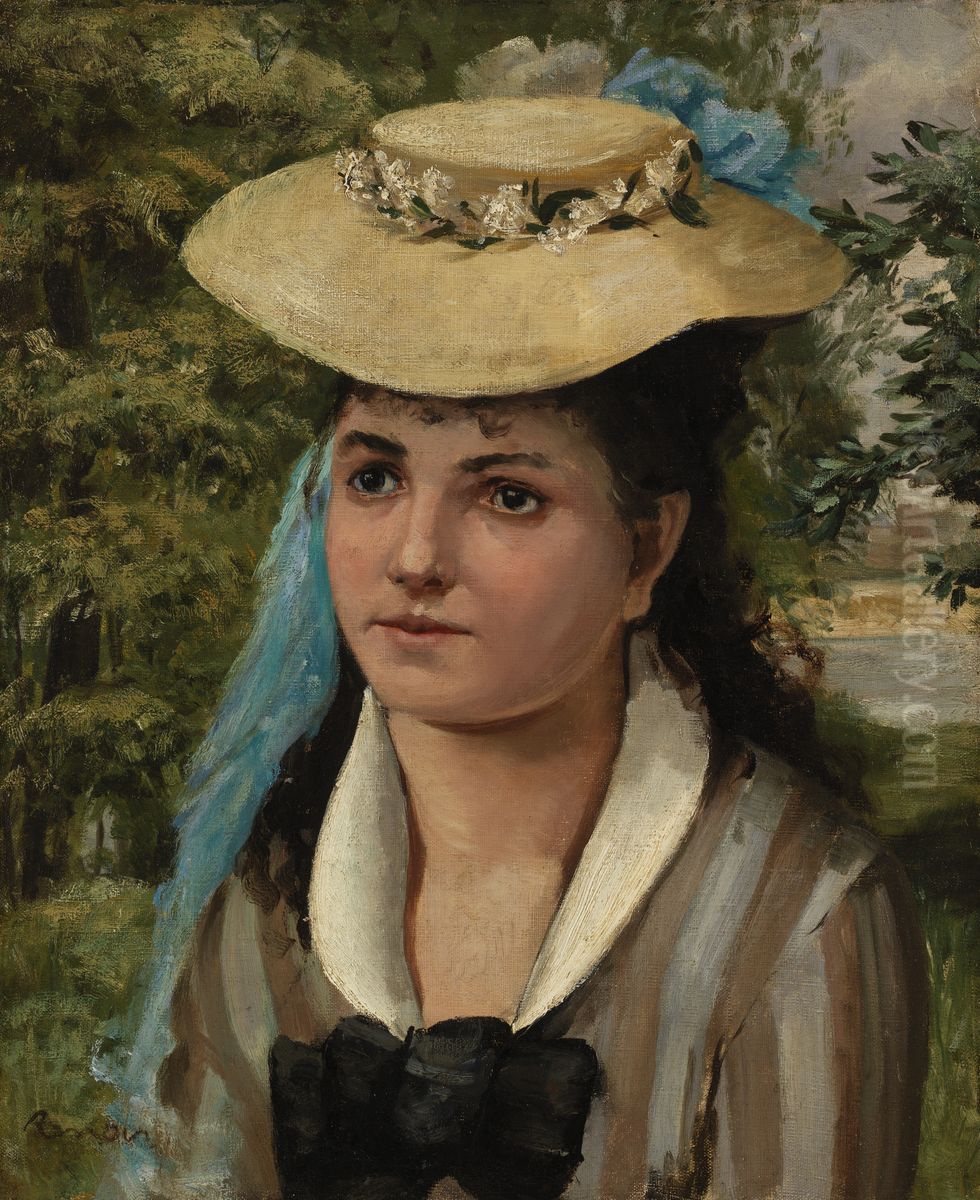 Lise in a Straw Hat (Jeune fille au chapeau de paille) Oil Painting by Pierre Auguste Renoir