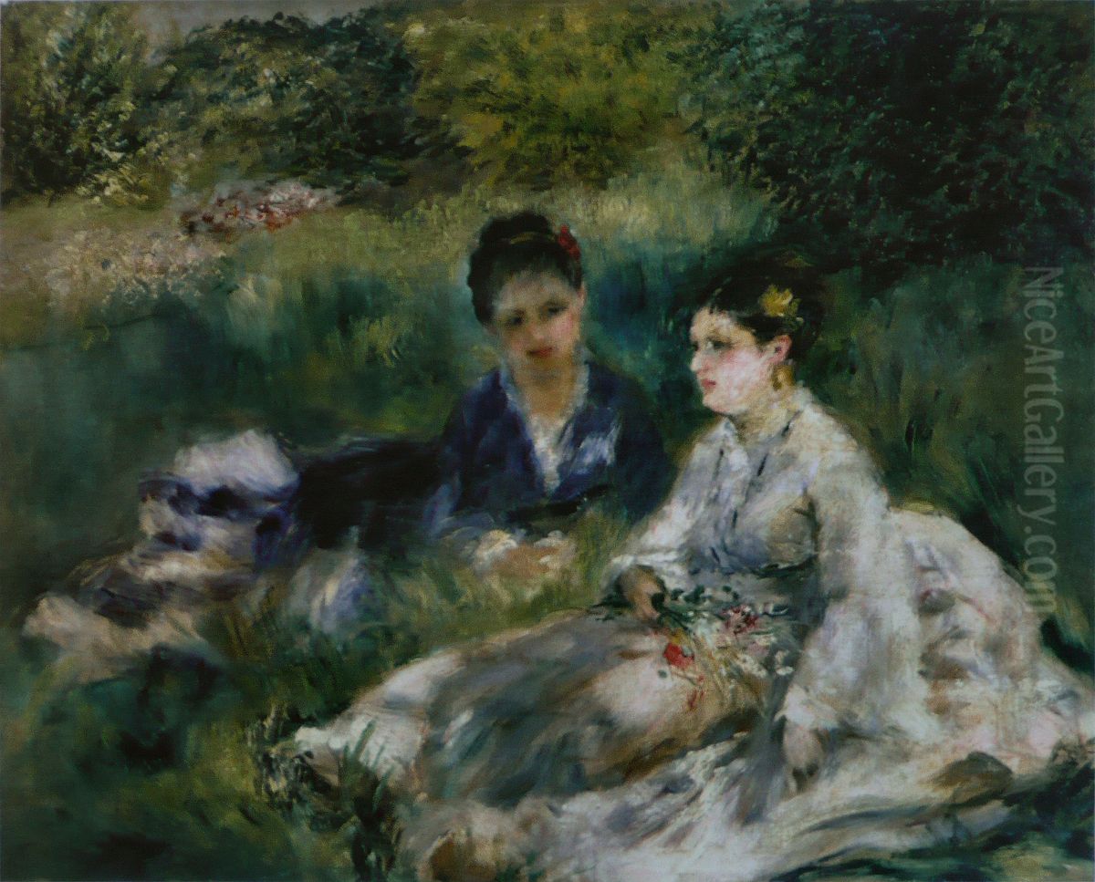 Deux femmes dans l'herbe Oil Painting by Pierre Auguste Renoir