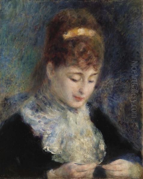 Woman Crocheting (Femme faisant du crochet) Oil Painting by Pierre Auguste Renoir