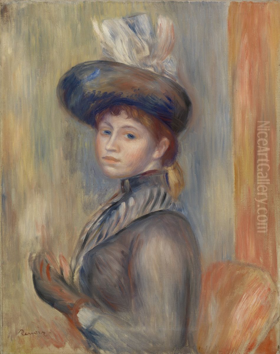 Girl in Gray-Blue Oil Painting by Pierre Auguste Renoir