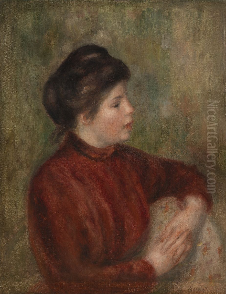Woman Leaning on a Chair (Femme appuyee sur une chaise) Oil Painting by Pierre Auguste Renoir