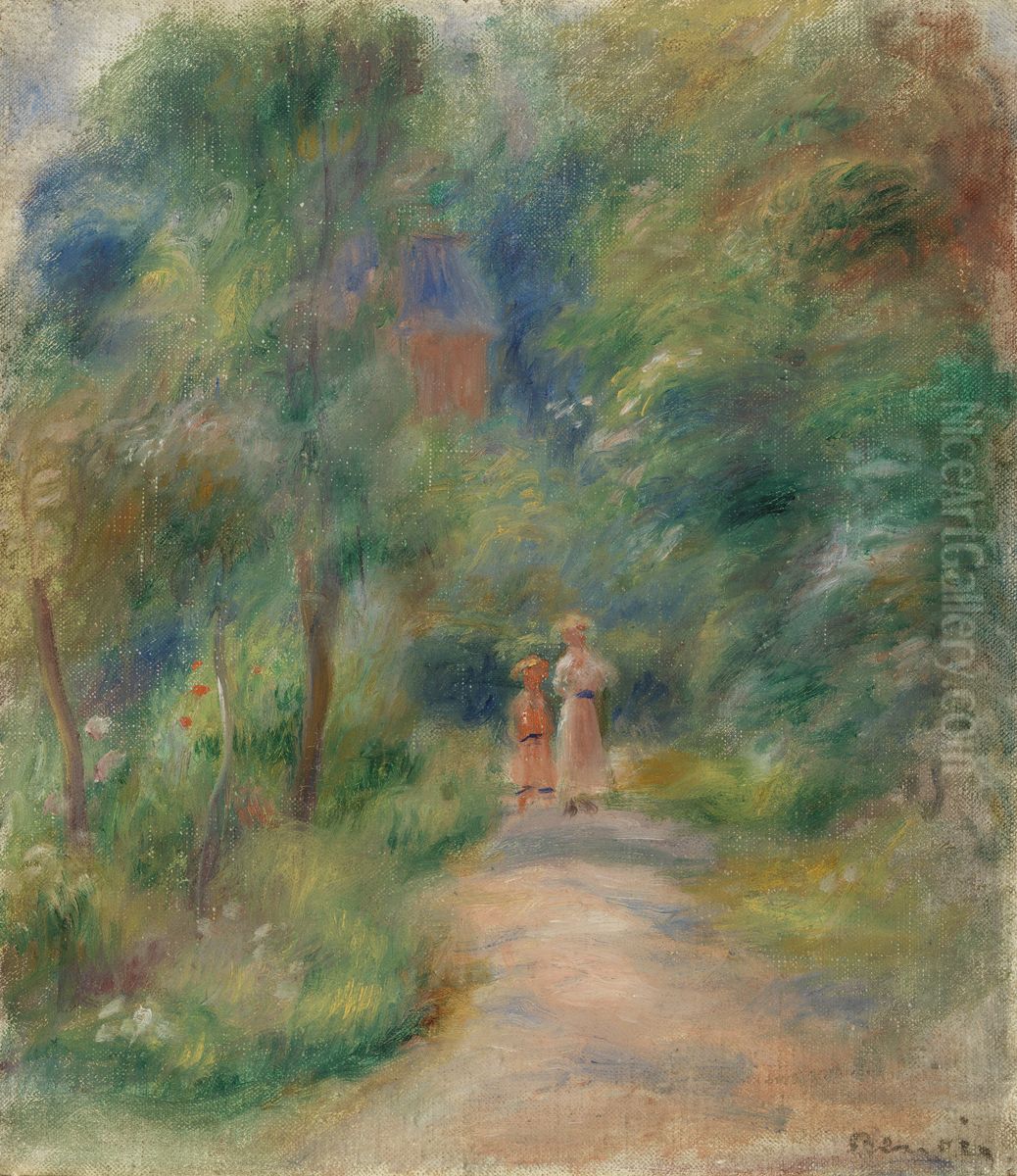Two Figures on a Path (Deux figures dans un sentier) Oil Painting by Pierre Auguste Renoir