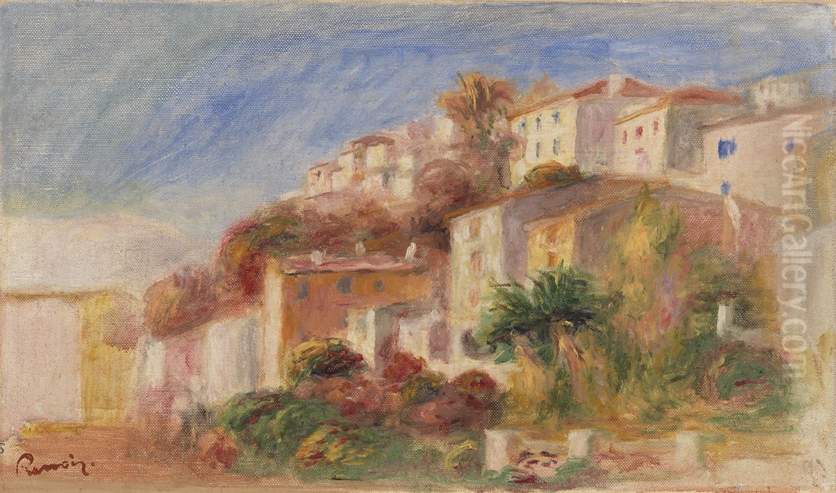 View from the Garden of the Post Office, Cagnes (Village vu du jardin de la poste, Cagnes) Oil Painting by Pierre Auguste Renoir