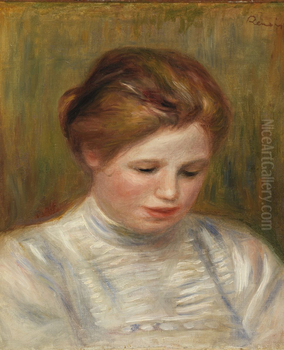 Head (Tete); also called Etude de brodeuse Oil Painting by Pierre Auguste Renoir