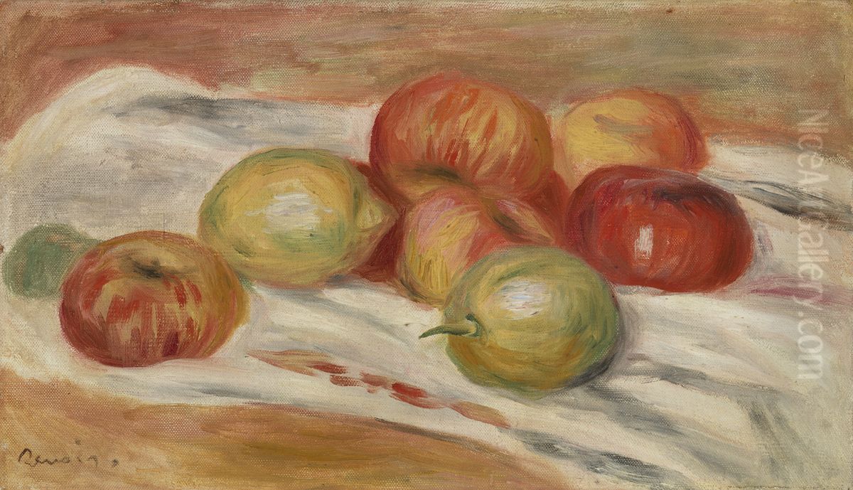 Apples and Lemons on a Cloth (Pommes et citrons sur une nappe) Oil Painting by Pierre Auguste Renoir