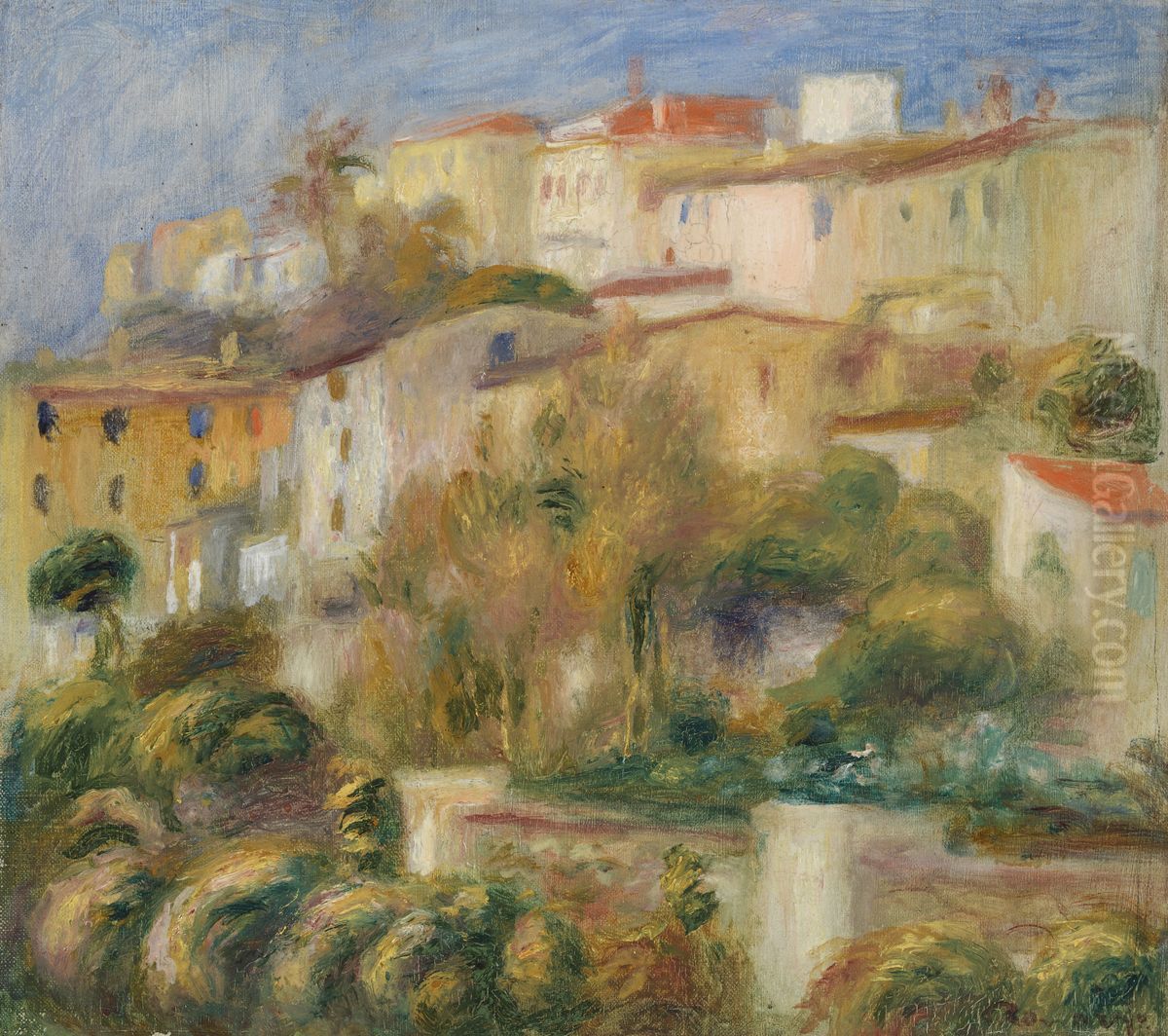 Houses on a Hill (Groupe de maisons sur un coteau) Oil Painting by Pierre Auguste Renoir
