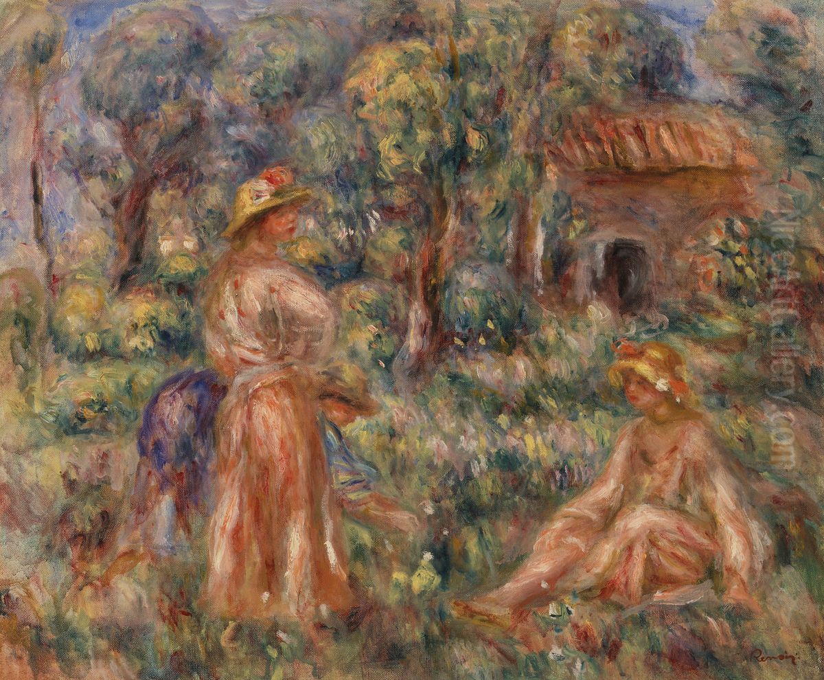 Girls in a Landscape (Jeunes filles dans un paysage) Oil Painting by Pierre Auguste Renoir