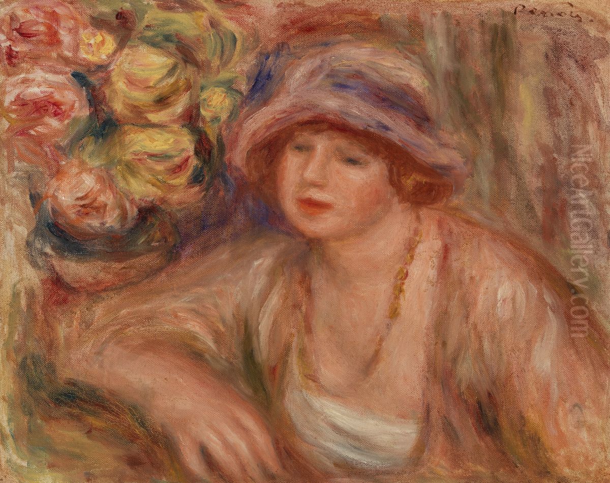 Woman Leaning (Femme accoudee) Oil Painting by Pierre Auguste Renoir
