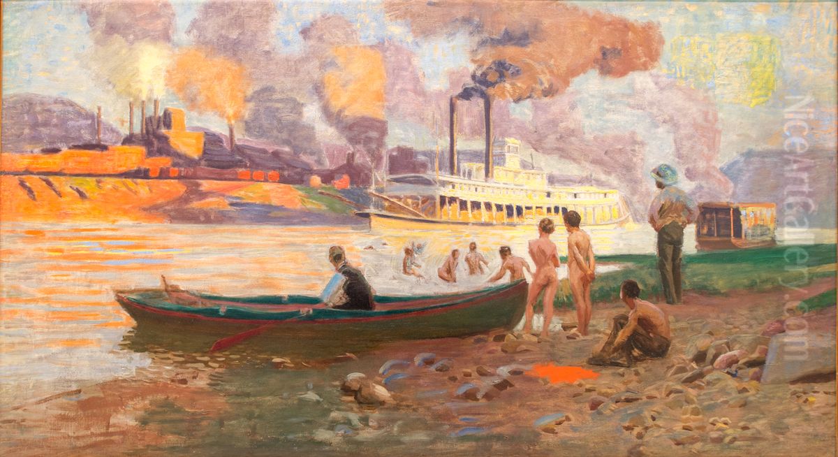 Steamboat on the Ohio Oil Painting by Thomas Pollock Anshutz