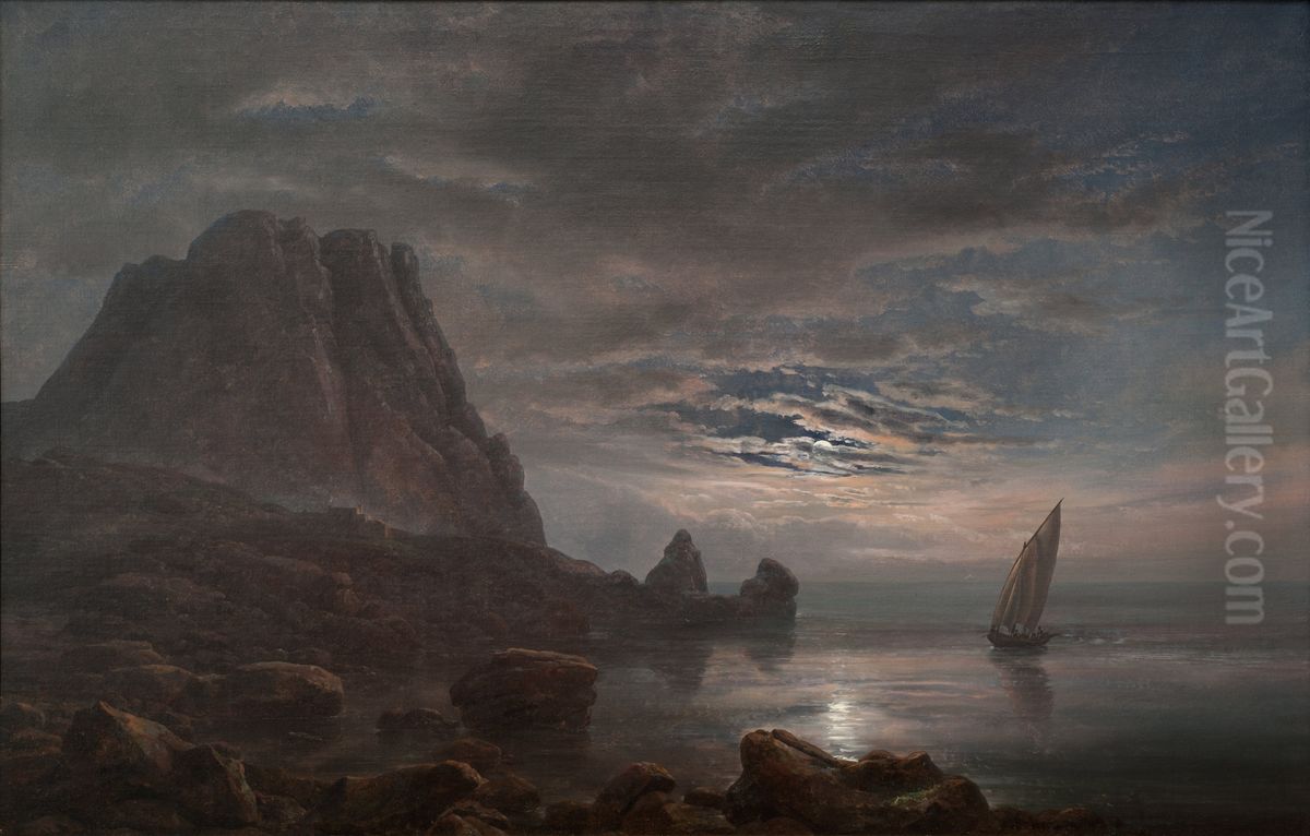 Coast of Capri Oil Painting by Johan Wilhelm Ludwig Dahl