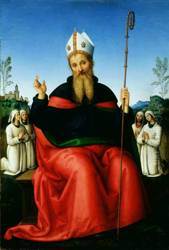 St. Augustine with the Confraternity of Perugia Oil Painting by Pietro Vannucci Perugino