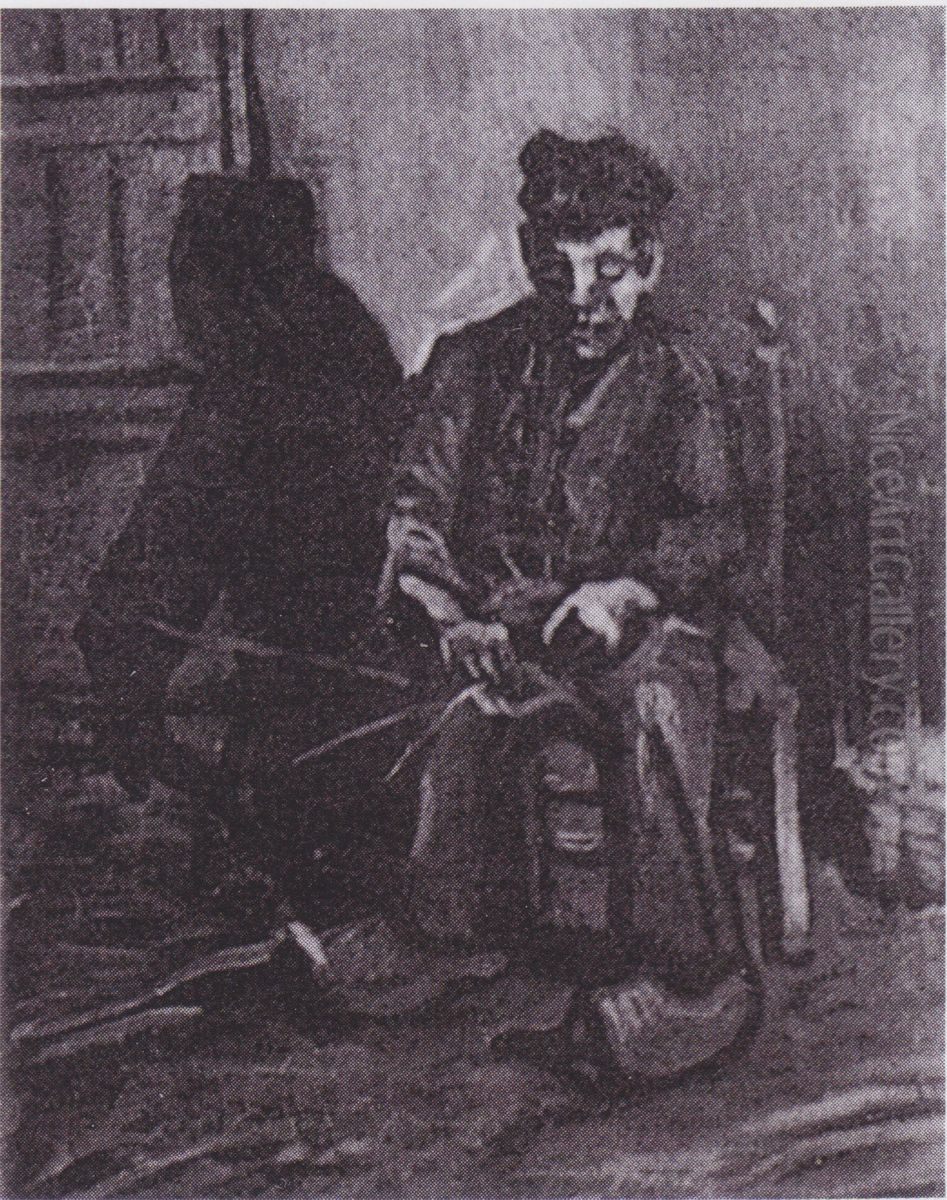 Sitting Peasant weaving basket Oil Painting by Vincent Van Gogh